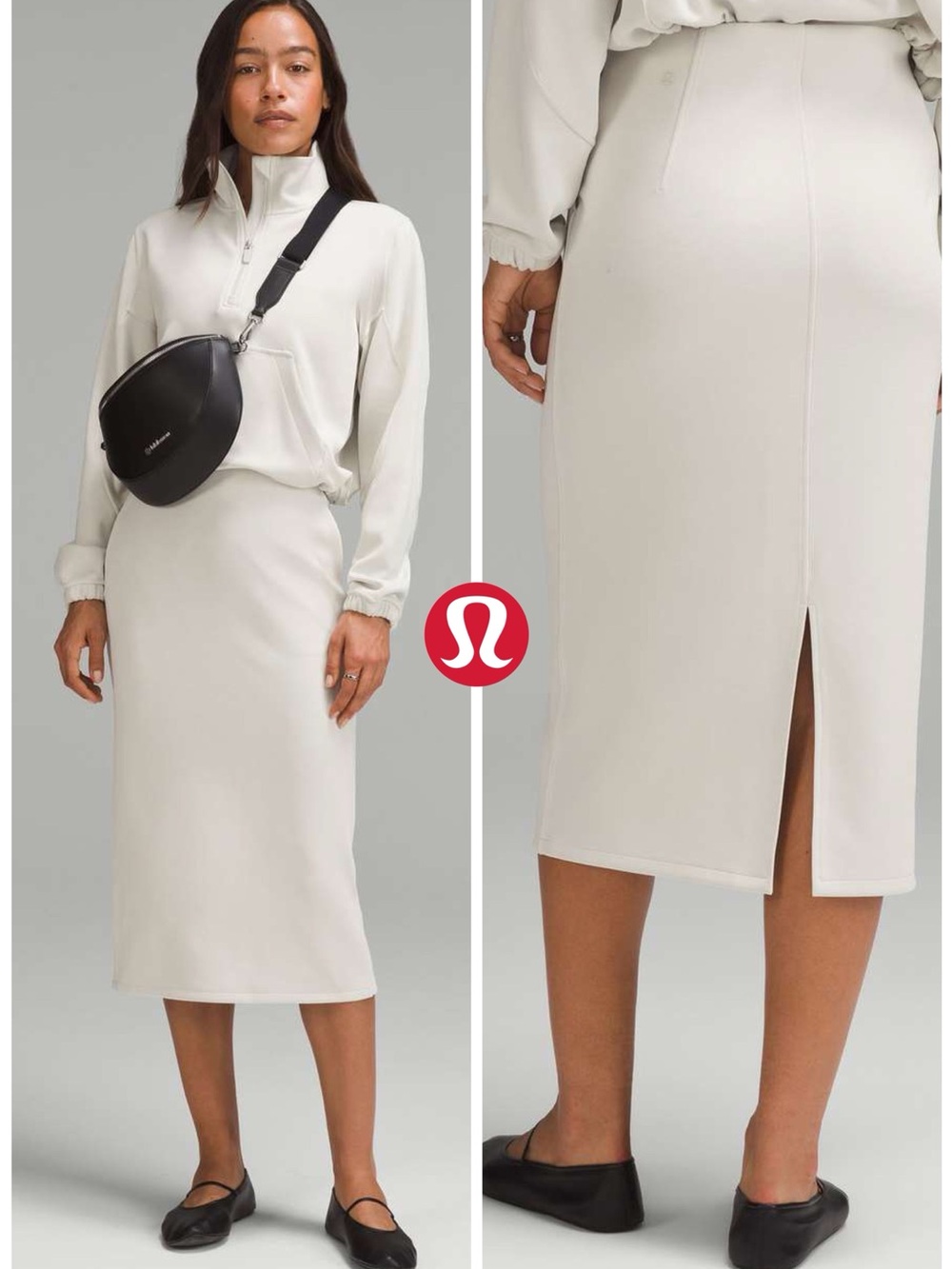 Like New - Lululemon Softstreme High-Rise Midi Skirt with Back Slit in Bone (14)